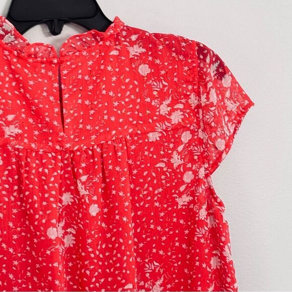 Joie | Women’s Bright Coral Short Sleeve Floral Blouse size M - Picture 10 of 16